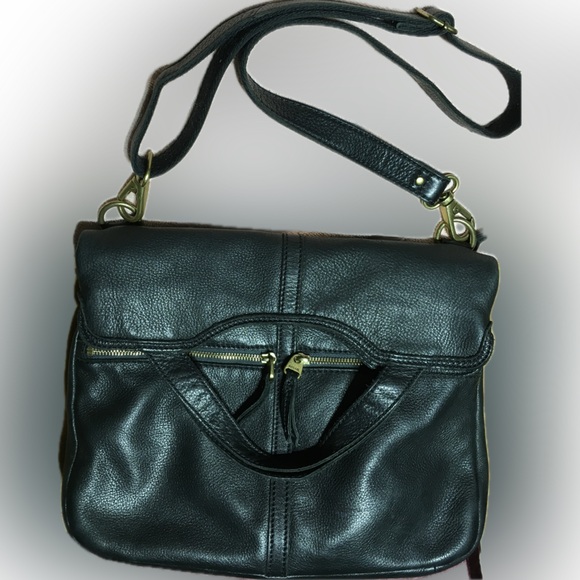 FOSSIL Fold Over Erin Leather Tote Shoulder Handbag 2 Way Carry - Picture 2 of 14